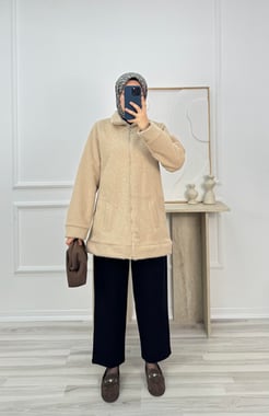 10038-taşlı kaşe mont-sütlü kahve