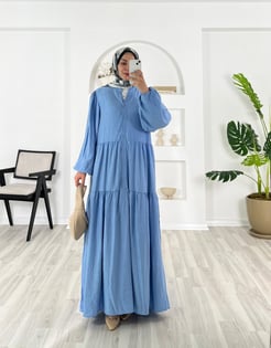 6158-çilek kumaş-beline kadar düğmeli elbise-bebe mavisi