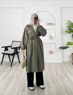 6702 - soft kumaş kolları lastikli trenç -yeşil