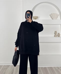 70319 -üç iplik fiyonklu sweatshirt- siyah