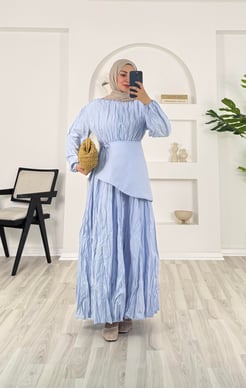5319 - kırışık poplin kumaş kraşlı zara elbise - bebe mavisi 