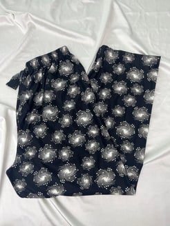 ç0139 - süet kumaş bol paça polenli pijama altı - siyah