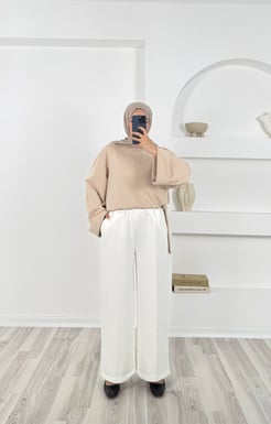 8618-sukuba dalgıç önü çizgili pantolon-beyaz