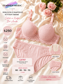 Ç0707-DOLGUSUZ DANTELLİ SÜTYEN TAKIMI -PUDRA