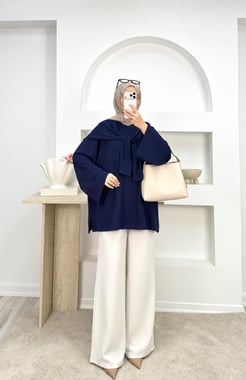 6947-oysho kumaş tunik-lacivert