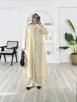 3545-ayrobin kumaş-yaka süs düğme detaylı pantolonlu takım-taş