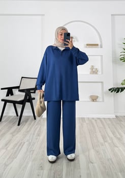 3256-oysho kumaş-fermuarlı takım- mavi