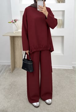8462-dabıl kumaş  pantolonlu takım-bordo