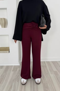 7039 - oysho kumaş ispanyol paça pantolon - bordo