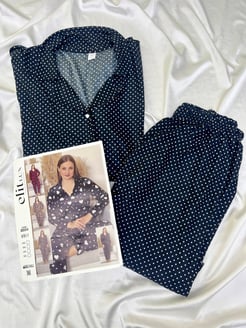 Ç8554 - süet kumaş gömlek yaka puantiyeli pijama takımı -siyah