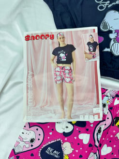 ç3014 - viskon kumaş snoopy crop takım - siyah