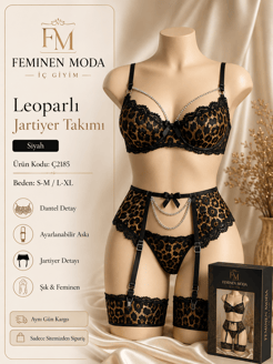 ç2185-leoparlı jartiyer takım-siyah