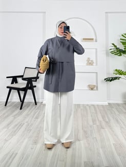 4548-poplin kumaş-bağlamalı gömlek-gri