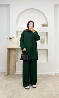 4655-oysho kumaş dik çımalı pantolonlu takım-yeşil 