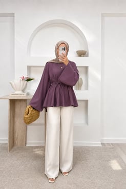 6744-modal kumaş pileli tunik-bordo