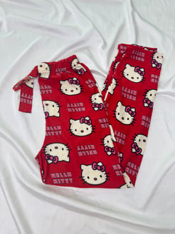 Ç2028 - süet kumaş hello kıty pijama altı - kırmızı