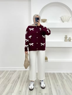 8840 - fiyonk desenli hırka - bordo