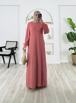 6032-Piliseli kumaş -fitilli elbise gül kurusu