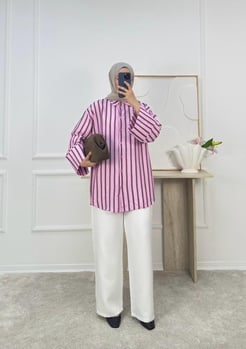 0744-lilyum kumaş çizgili gömlek-pembe