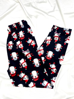 Ç2028 - süet kumaş penguen desenli yazılı pijama altı - siyah