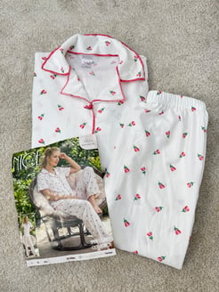 ç6624-bürümcük kumaş gömlek yaka kısa kollu pijama takımı-beyaz