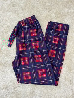 Ç2028 - süet kumaş siyah-kırmızı kareli pijama altı 