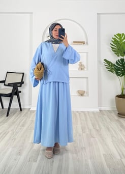 5647-cupra kumaş-üstü kimono etekli takım-bebe mavisi