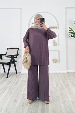 7126-sandy kumaş-pantolonlu takım-mürdüm