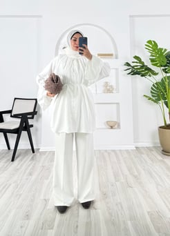 13398 - modal kumaş britli urla  tunik - beyaz 