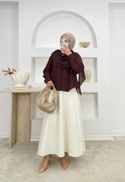 4639-vual pamuk kumaş pelerin detaylı gömlek-bordo 