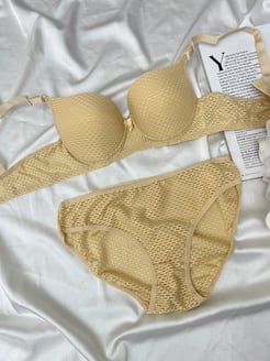 ç1269 - Destekli desenli sütyen takımı - ten 