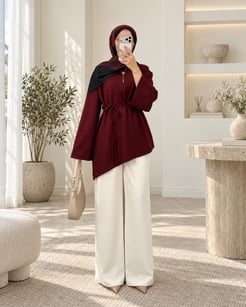 1537-oysho kumaş asimetrik tunik-bordo
