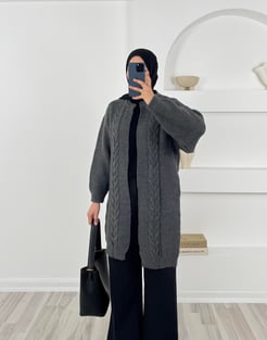 8694 - örgü triko hırka - füme 