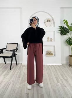 4730-ithal ayrobin kumaş-bol paça pantolon-gül kurusu