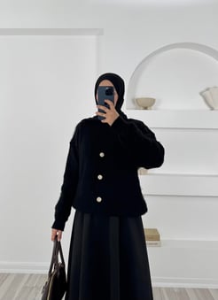 31560 - önü dügmeli triko hırka - siyah