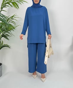 2126-ayrobin kumaş-düz model ikili takım-mavi