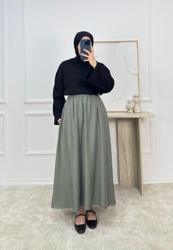 4370 - çilek kumaş cepli etek - çagla yeşili