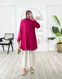 8259-jesika kumaş-düz model tunik-fuşya