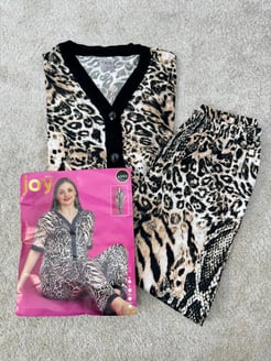 ç4092-milan kumaş kısa kollu pijama takımı -leopar