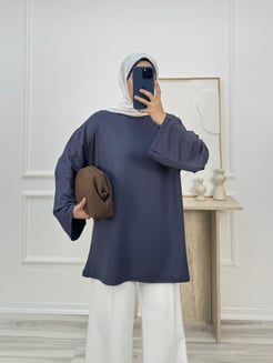 1580-kristal kumaş kolları bol tunik-füme