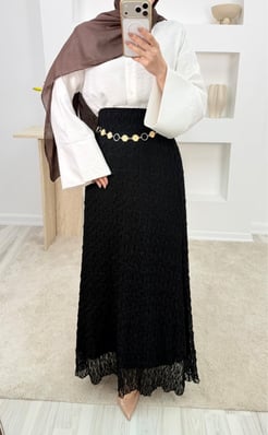 4622-dantelli astarlı etek-siyah