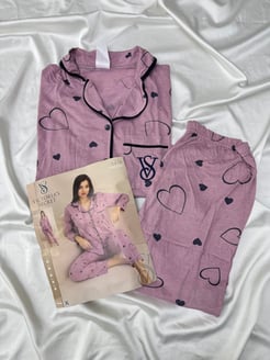 ç5476- viskon kumaş gömlek yaka pijama takımı-gül kurusu