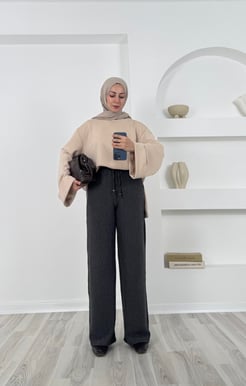 6683  beli lastikli panama pantolon-siyah