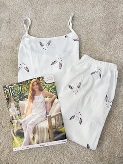 ç6324-bürümcük kumaş ip askılı pijama takımı-beyaz