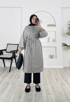 0279 - kot kumaş yanları yırtmaçlı gömlek -gri