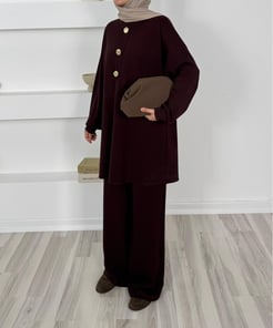 5263-oysho gold düğmeli pantolonlu takım-acı kahve