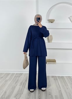 0134 - oysho kumaş baglamalı pantolonlu takım - saks mavi 