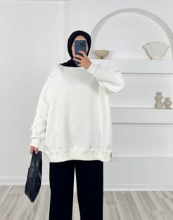 70319 -üç iplik fiyonklu sweatshirt- beyaz 
