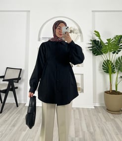 3682-terikoton kumaş-yandan bağlamalı tunik-siyah