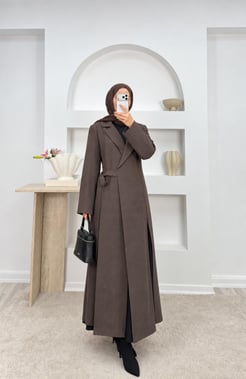 5666-modal kumaş gömlek yaka kimona-acı kahve 